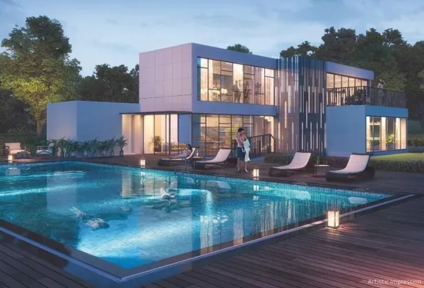 The Cove Duplex Villas Private Pool at Paranjape Forest Trails Bhugaon Township - Exclusive Night Architectural Render West Pune